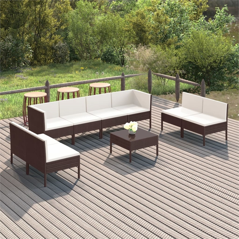 vidaXL 9 Piece Steel Garden Lounge Set in White/Brown/Cream
