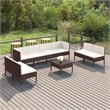 vidaXL 9 Piece Steel Garden Lounge Set in White/Brown/Cream