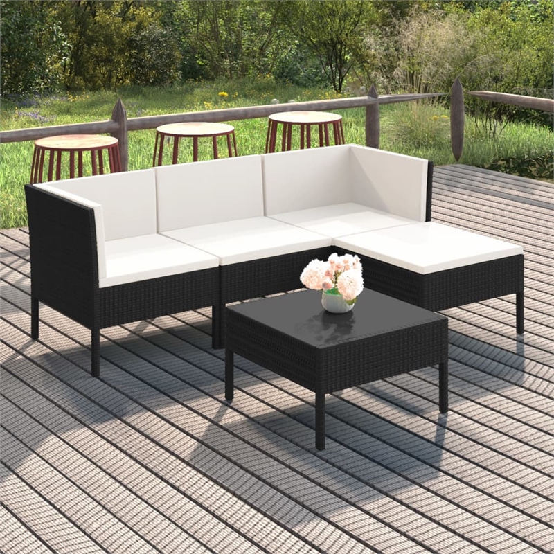 vidaXL 5 Piece Steel Garden Lounge Set in Black/White/Cream