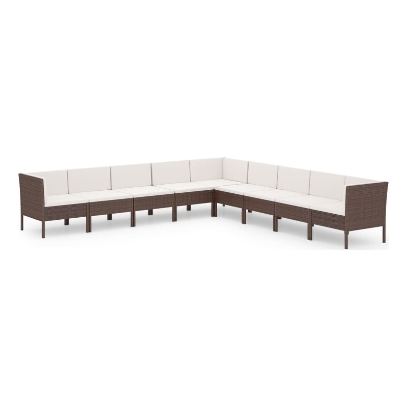vidaXL 9 Piece Steel Large Garden Lounge Set in White/Brown/Cream