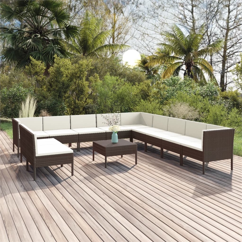 vidaXL 12 Piece Steel Small Garden Lounge Set in White/Brown/Cream