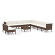 vidaXL 12 Piece Steel Small Garden Lounge Set in White/Brown/Cream
