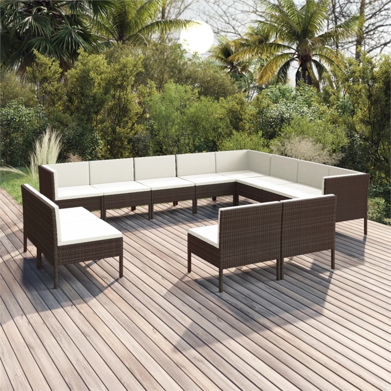 vidaXL 12 Piece Garden Lounge Set in White/Brown/Cream