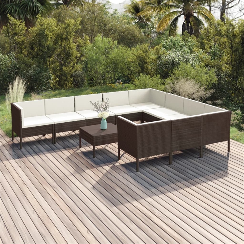 vidaXL 11 Piece Poly Rattan Garden Lounge Set in White/Brown/Cream