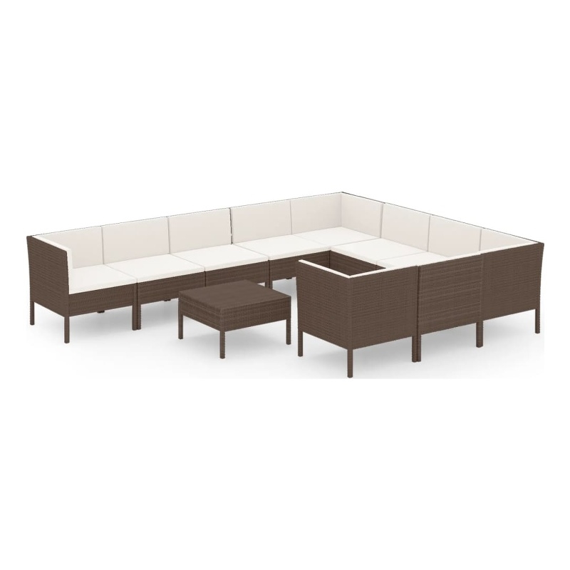 vidaXL 11 Piece Poly Rattan Garden Lounge Set in White/Brown/Cream