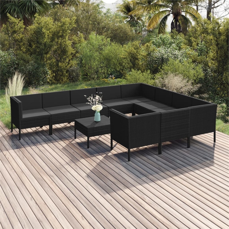 vidaXL 11 Piece Steel Small Garden Lounge Set in Black