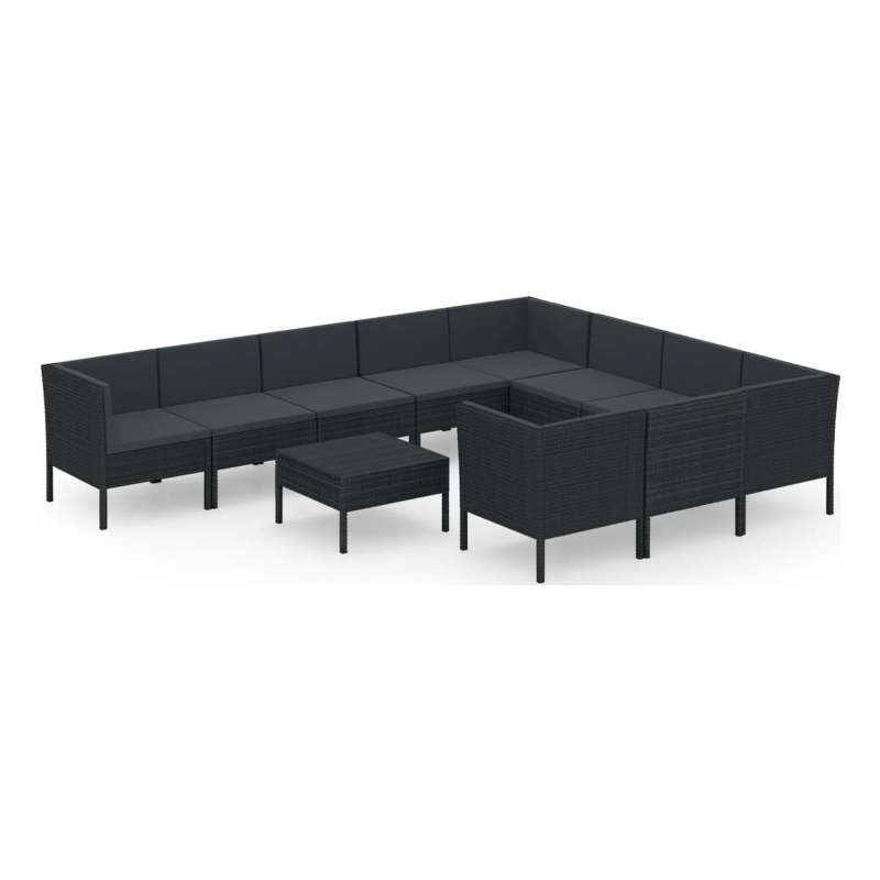 vidaXL 11 Piece Steel Small Garden Lounge Set in Black