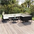 vidaXL 11 Piece Poly Rattan Small Garden Lounge Set in Black/White/Cream