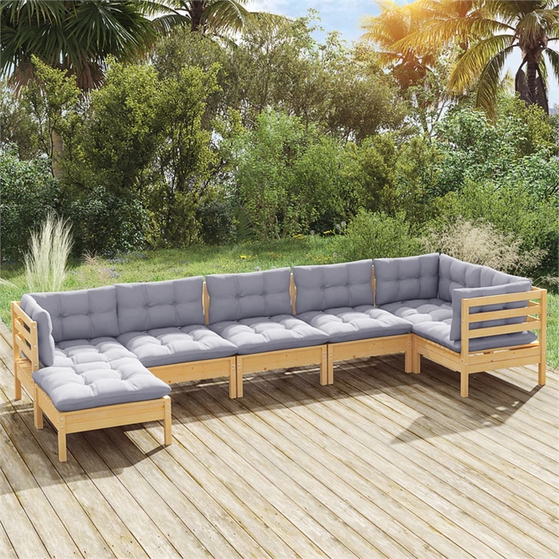 vidaXL 7 Piece Wood Medium Garden Lounge Set in Gray
