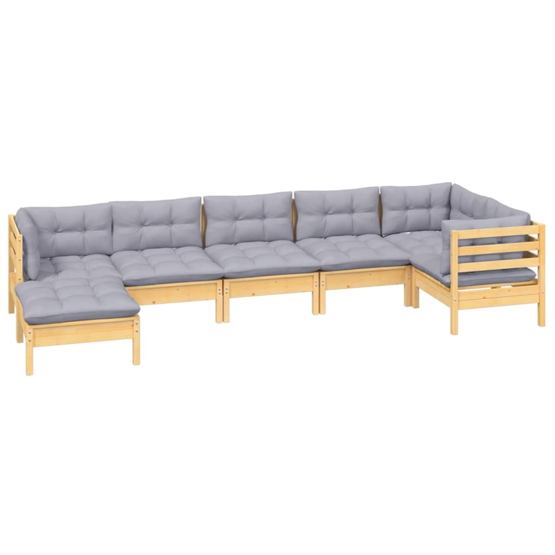 vidaXL 7 Piece Wood Medium Garden Lounge Set in Gray