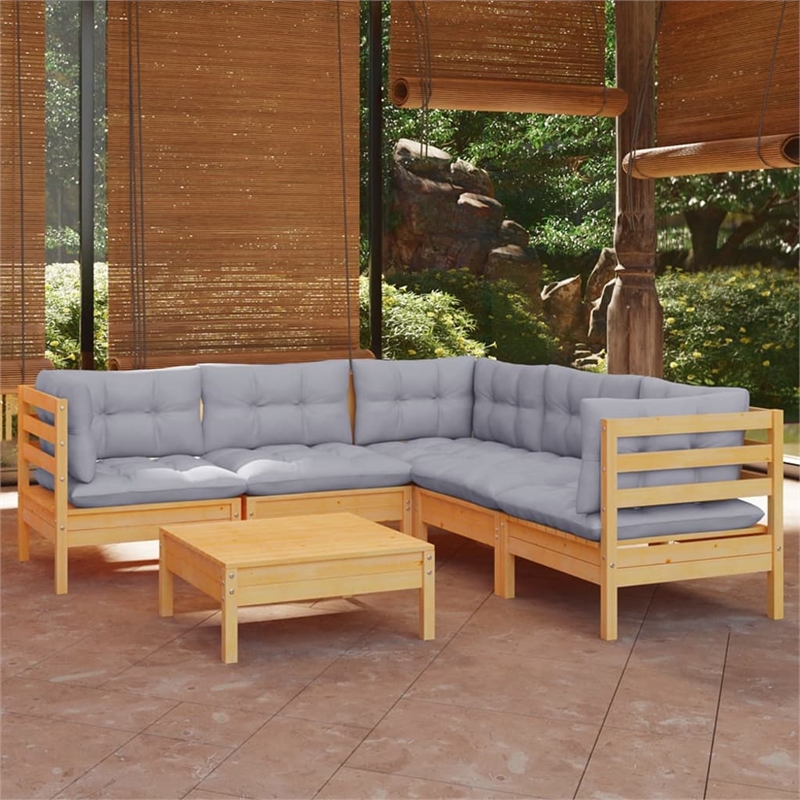 vidaXL 6 Piece Wood Garden Lounge Set in Gray/Natural