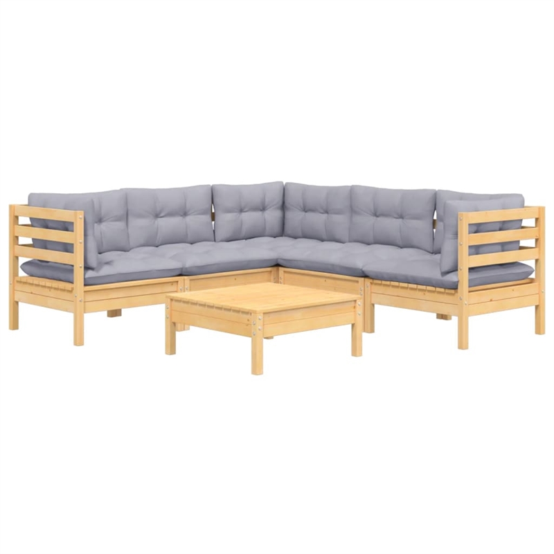 vidaXL 6 Piece Wood Garden Lounge Set in Gray/Natural