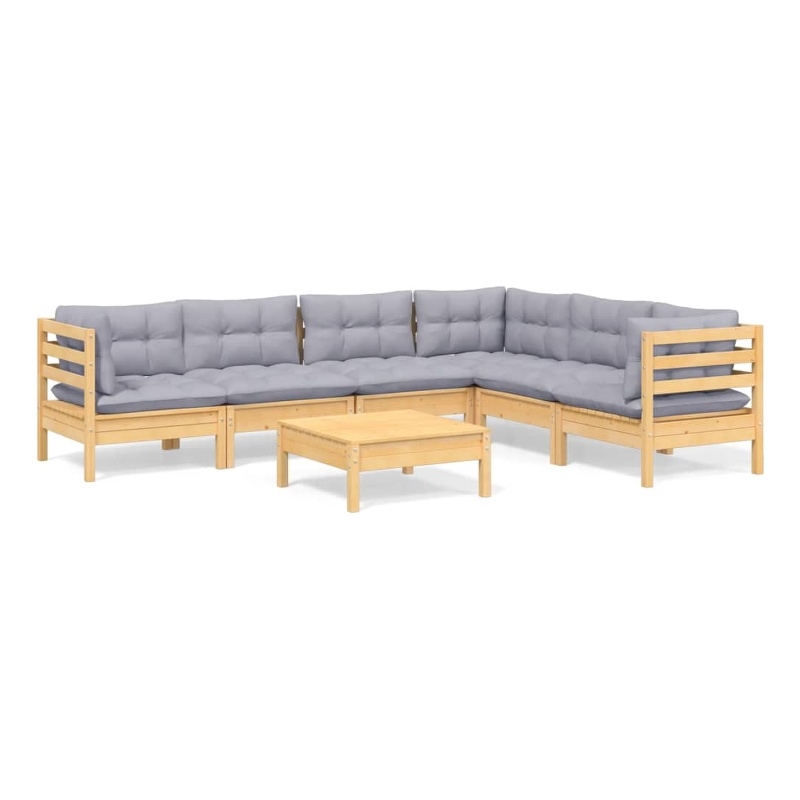 vidaXL 7 Piece Wood Garden Lounge Set in Gray
