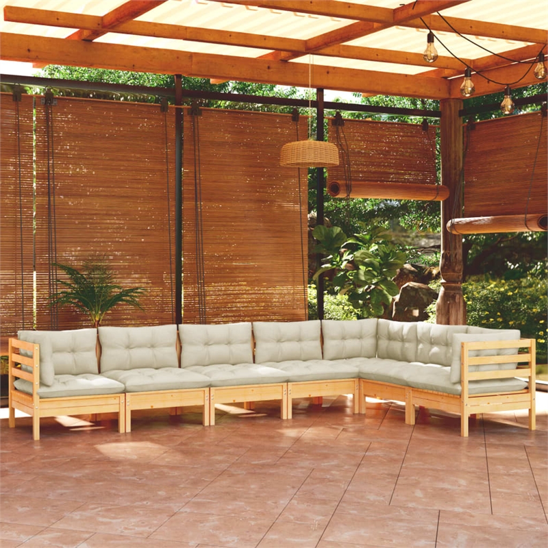 vidaXL 7 Piece Wood Garden Lounge Set in Cream/Natural