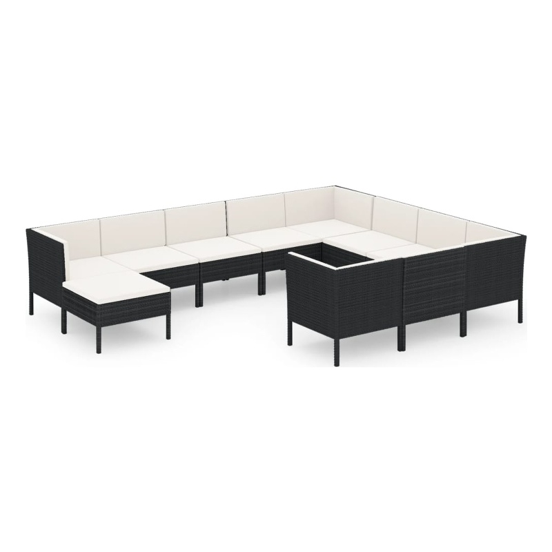 vidaXL 11 Piece Poly Rattan Garden Lounge Set in Black