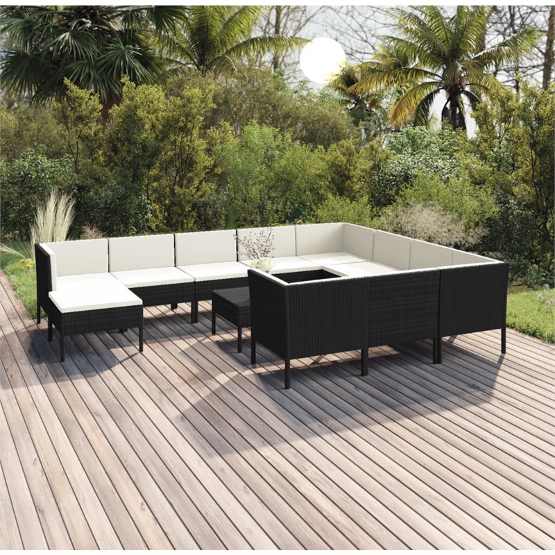 vidaXL 12 Piece Steel Garden Lounge Set in Black/White/Cream