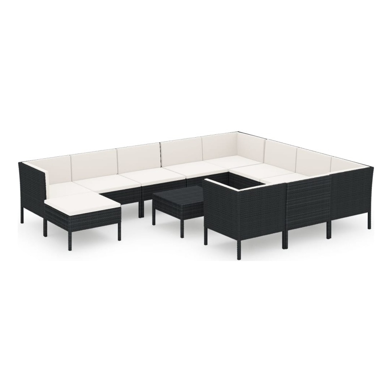 vidaXL 12 Piece Steel Garden Lounge Set in Black/White/Cream