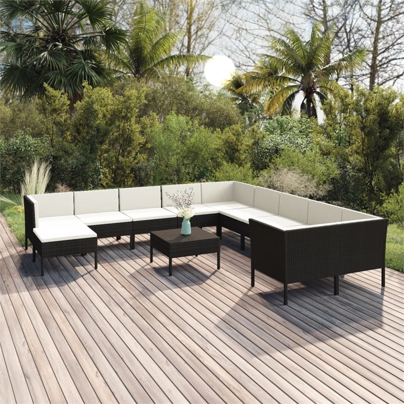 vidaXL 12 Piece Steel Garden Lounge Set in Black/White/Cream