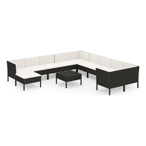 vidaXL 12 Piece Steel Garden Lounge Set in Black/White/Cream
