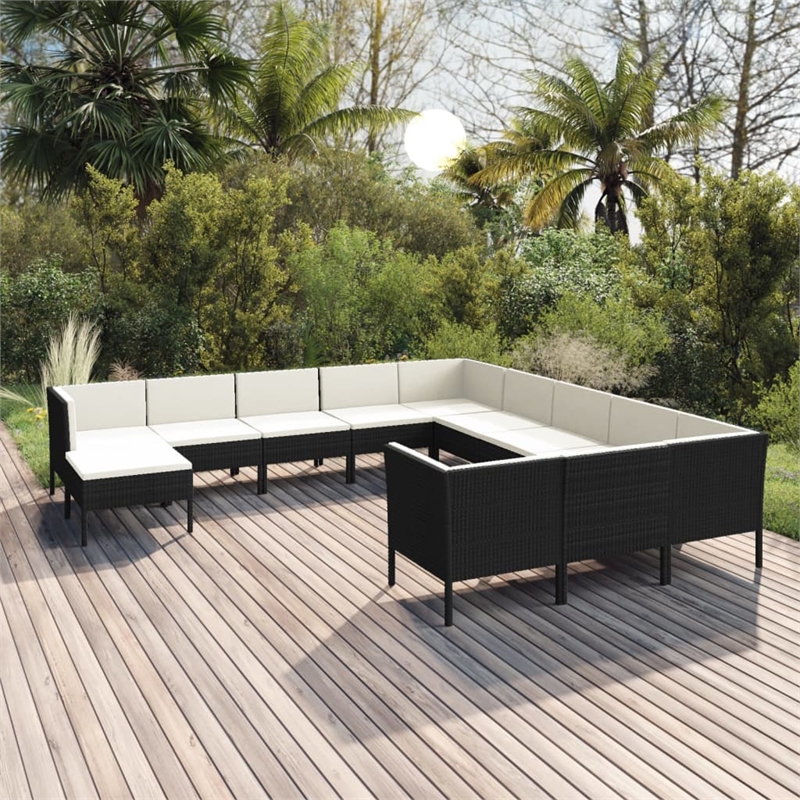 vidaXL 12 Piece Steel Garden Lounge Set in Black/White/Cream