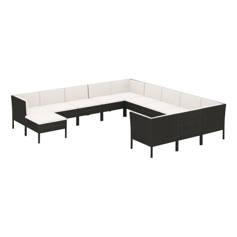 vidaXL 12 Piece Steel Garden Lounge Set in Black/White/Cream