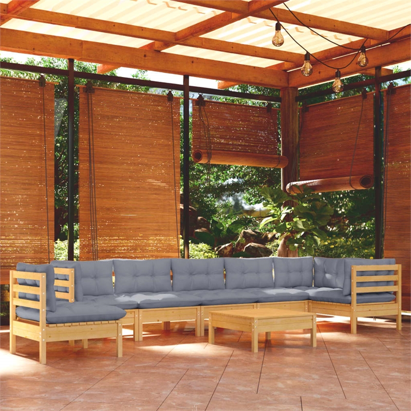 vidaXL 9 Piece Wood Garden Lounge Set in Gray/Natural