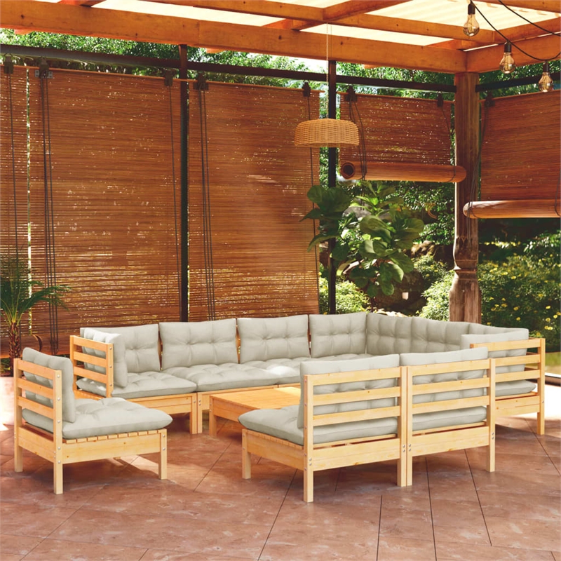 vidaXL 10 Piece Wood Garden Lounge Set in Cream/Natural