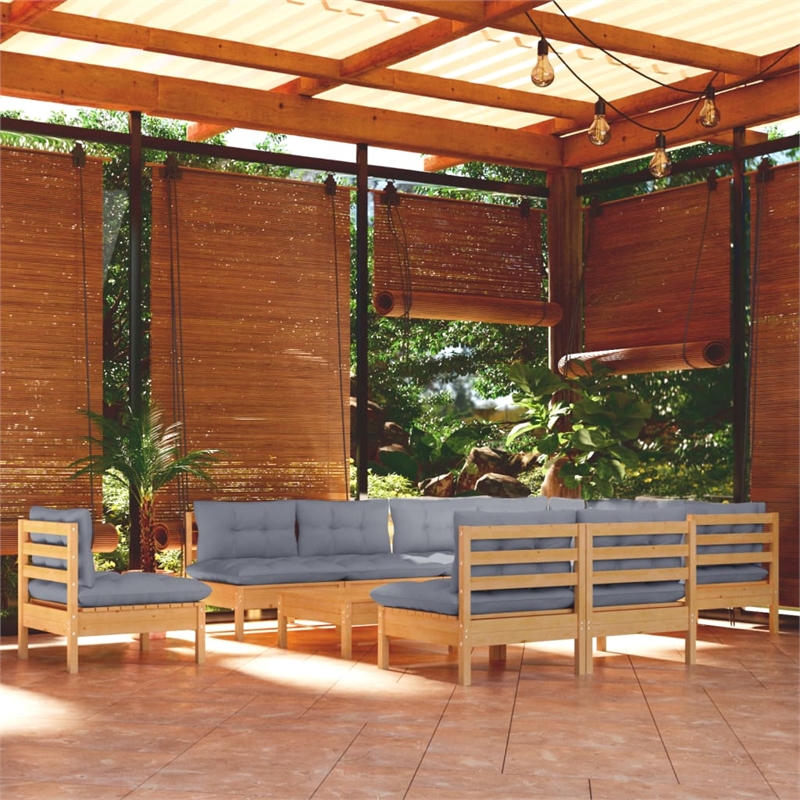 vidaXL 11 Piece Wood Garden Lounge Set in Gray