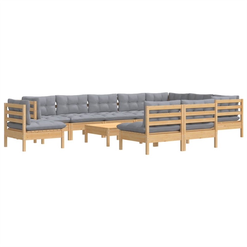 vidaXL 11 Piece Wood Garden Lounge Set in Gray