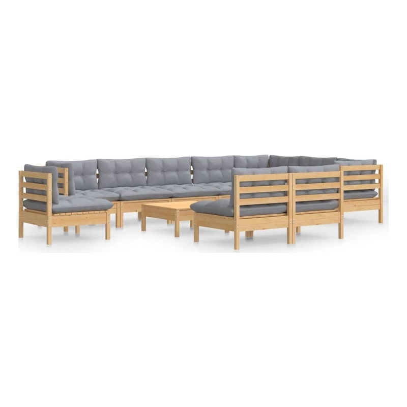 vidaXL 11 Piece Wood Garden Lounge Set in Gray
