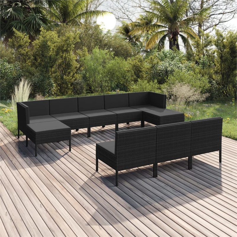 vidaXL 10 Piece Steel Large Garden Lounge Set in Black