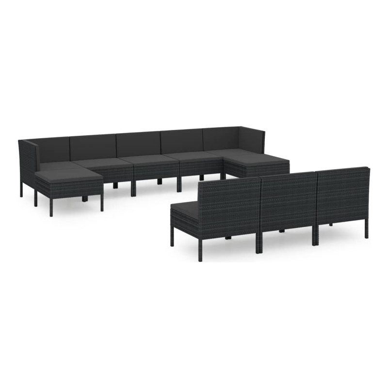 vidaXL 10 Piece Steel Large Garden Lounge Set in Black
