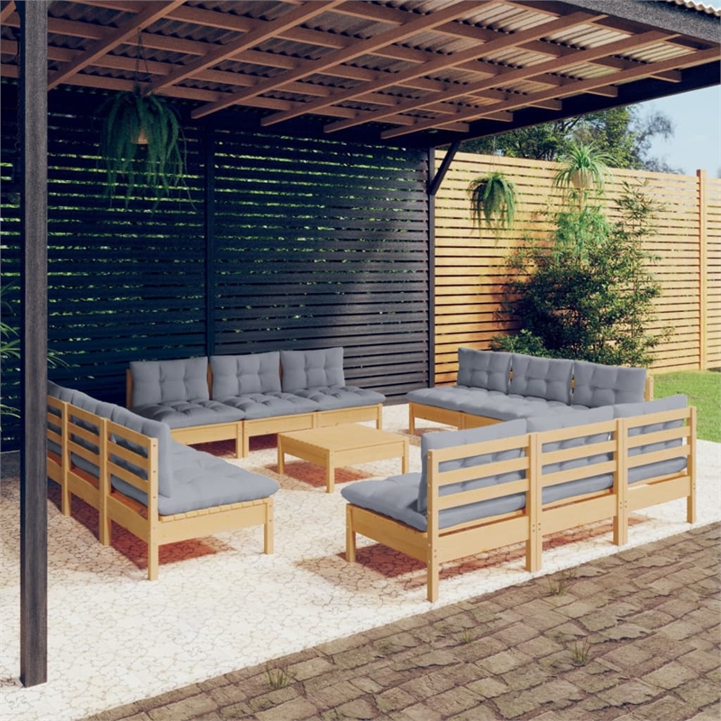 vidaXL 13 Piece Wood Small Garden Lounge Set in Gray/Natural
