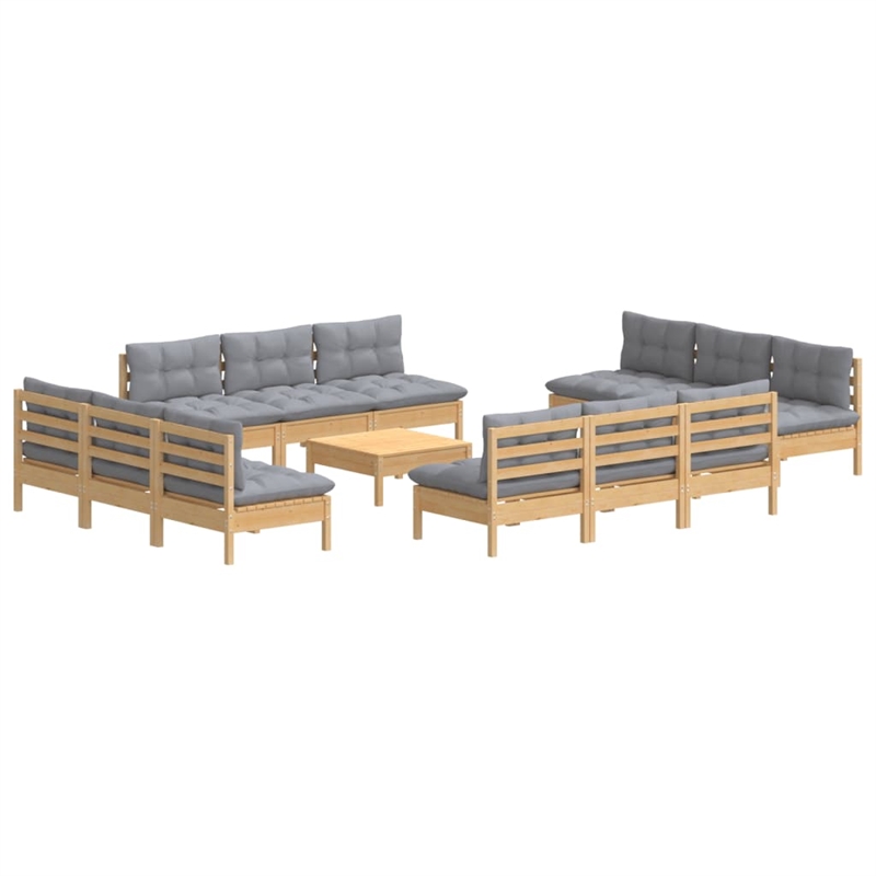 vidaXL 13 Piece Wood Small Garden Lounge Set in Gray/Natural