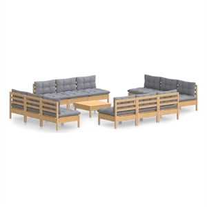 vidaXL 13 Piece Wood Small Garden Lounge Set in Gray/Natural