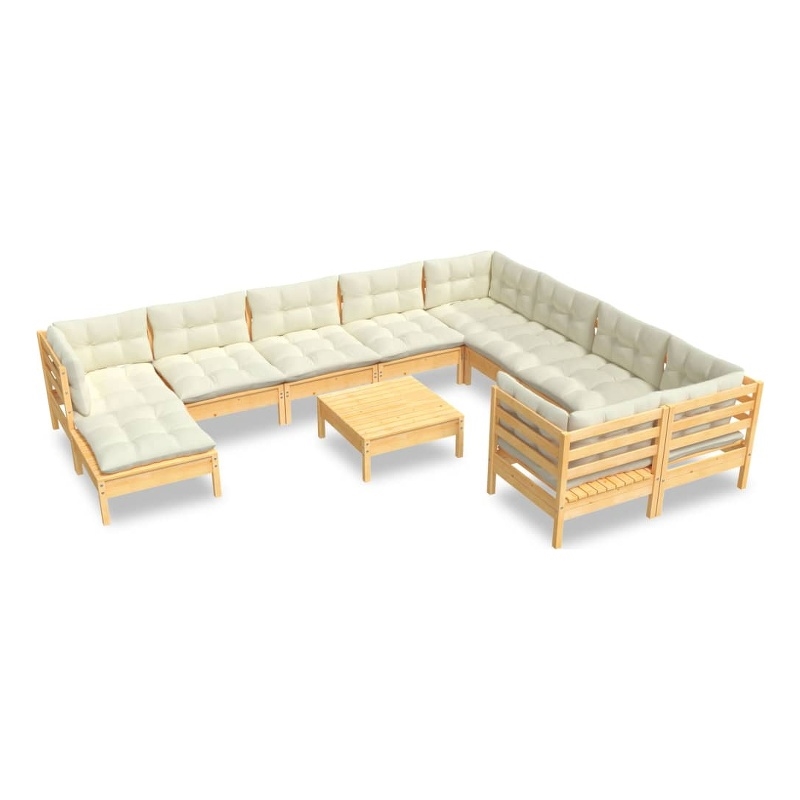 vidaXL 11 Piece Wood Garden Lounge Set in Cream/Natural