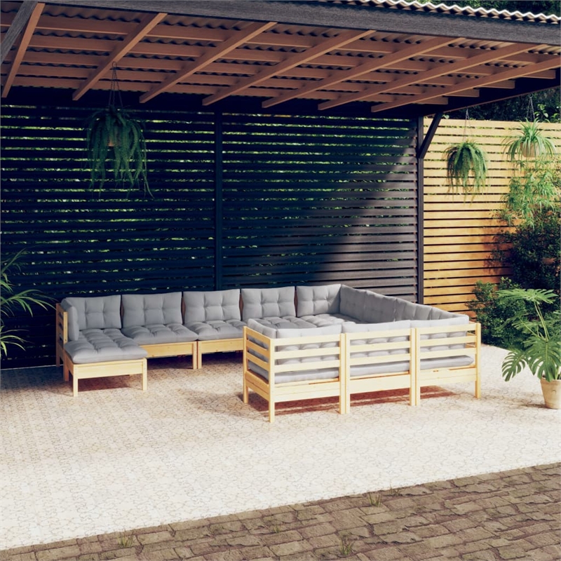 vidaXL 11 Piece Wood Small Garden Lounge Set in Gray