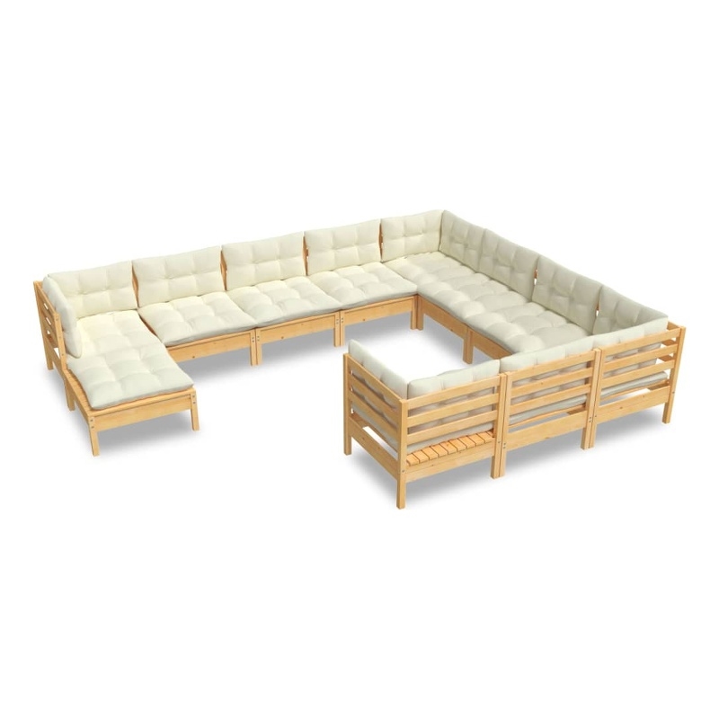 vidaXL 11 Piece Wood Garden Lounge Set in Cream