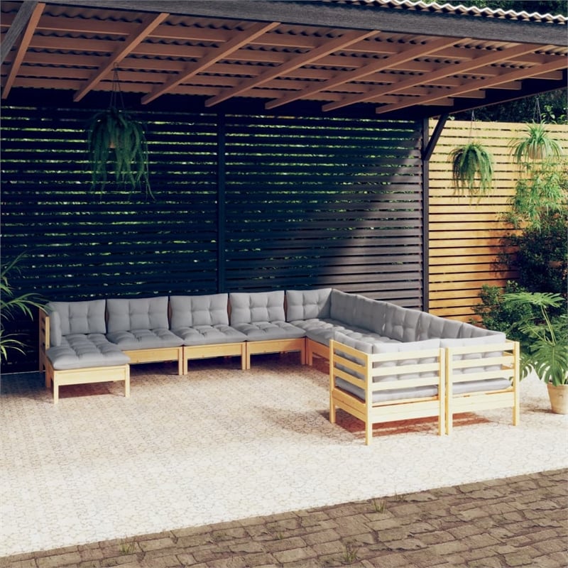 vidaXL 11 Piece Wood Medium Garden Lounge Set in Gray