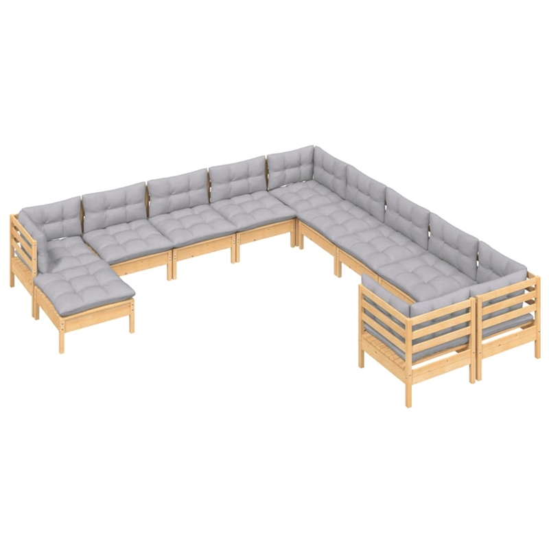 vidaXL 11 Piece Wood Medium Garden Lounge Set in Gray