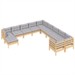 vidaXL 11 Piece Wood Medium Garden Lounge Set in Gray