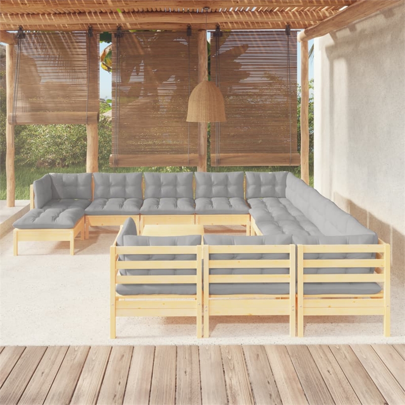vidaXL 13 Piece Wood Garden Lounge Set in Gray/Natural