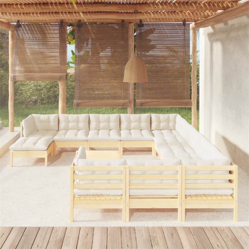 vidaXL 13 Piece Wood Garden Lounge Set in Cream