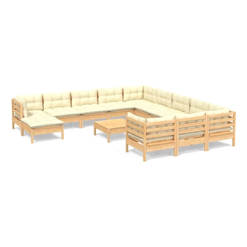 vidaXL 13 Piece Wood Garden Lounge Set in Cream