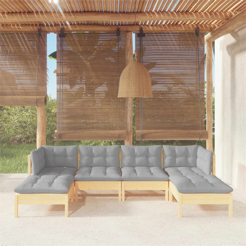 vidaXL 6 Piece Wood Large Garden Lounge Set in Gray