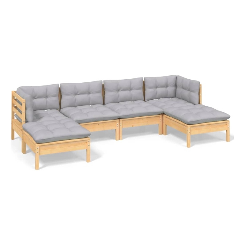 vidaXL 6 Piece Wood Large Garden Lounge Set in Gray