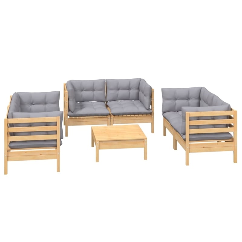 vidaXL 7 Piece Wood Garden Lounge Set in Gray