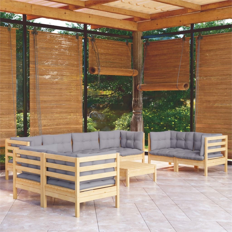 vidaXL 9 Piece Wood Garden Lounge Set in Gray/Natural