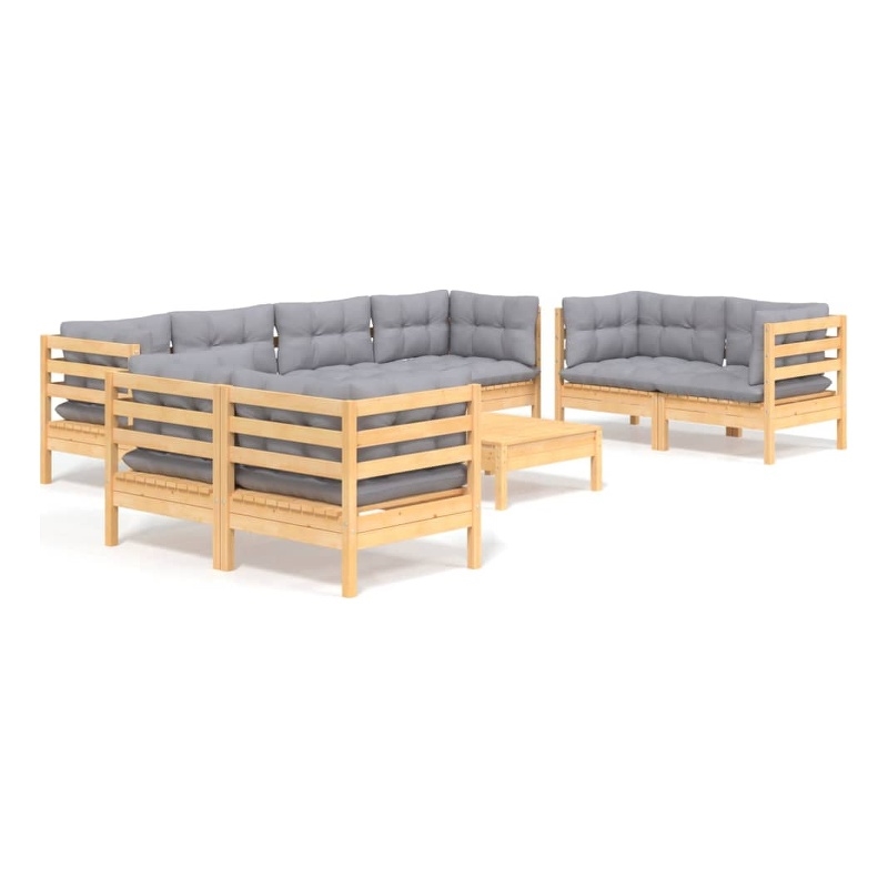 vidaXL 9 Piece Wood Garden Lounge Set in Gray/Natural