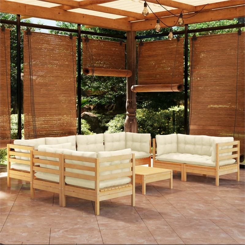 vidaXL 9 Piece Wood Medium Garden Lounge Set in Cream